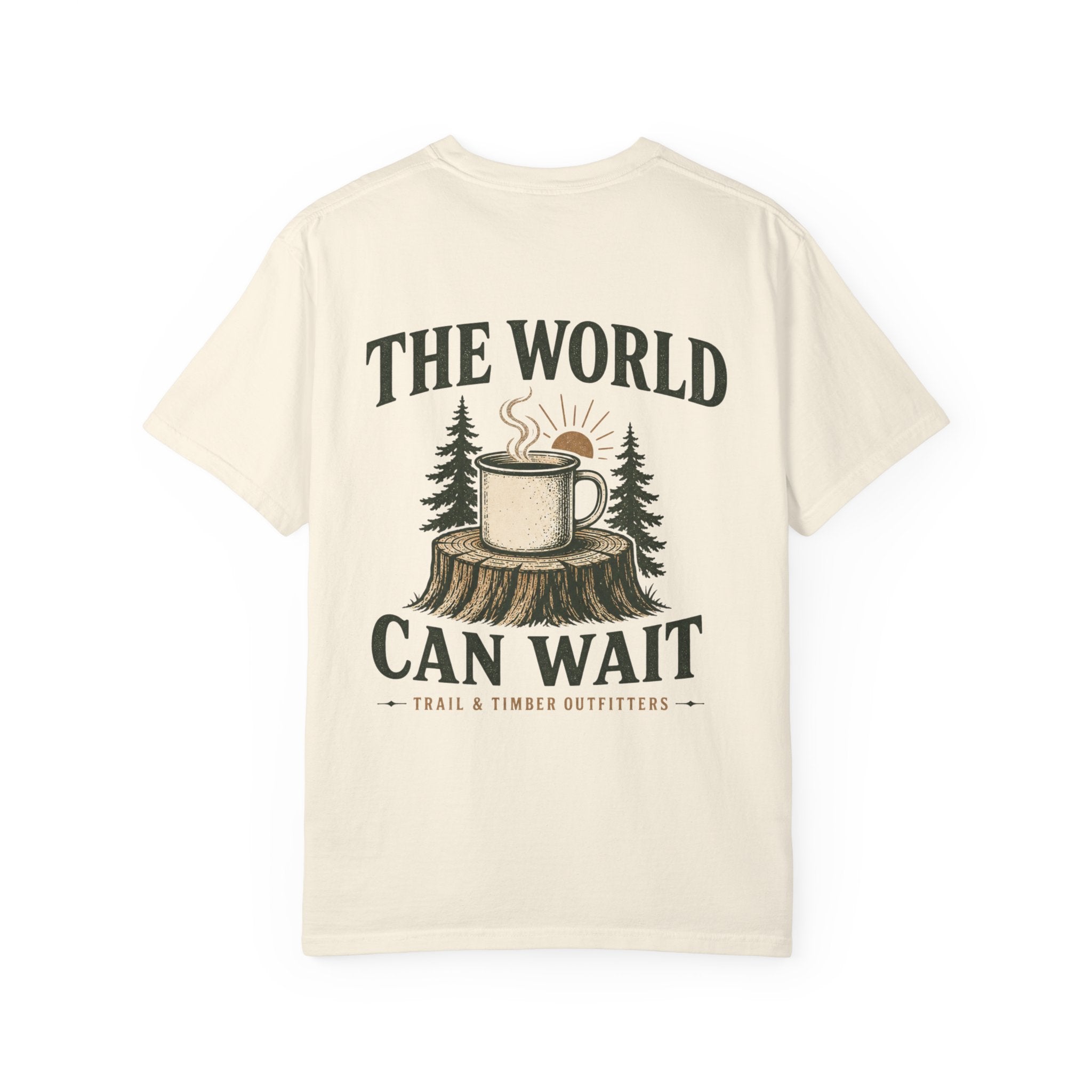 The World Can Wait™ Graphic Tee — Cozy Camping Coffee Tee