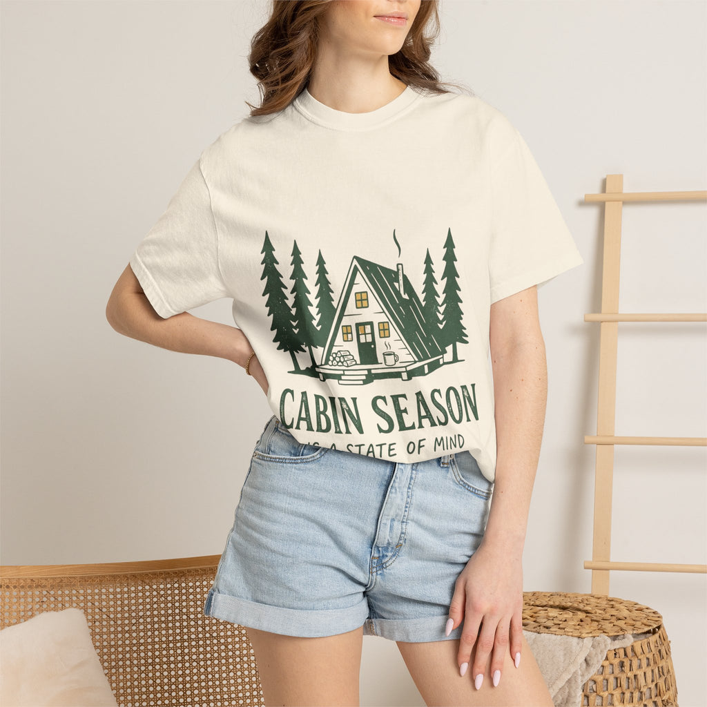 Cabin Season T-Shirt – 'Cabin Season Is A State Of Mind' Rustic A-Frame Cabin Tee