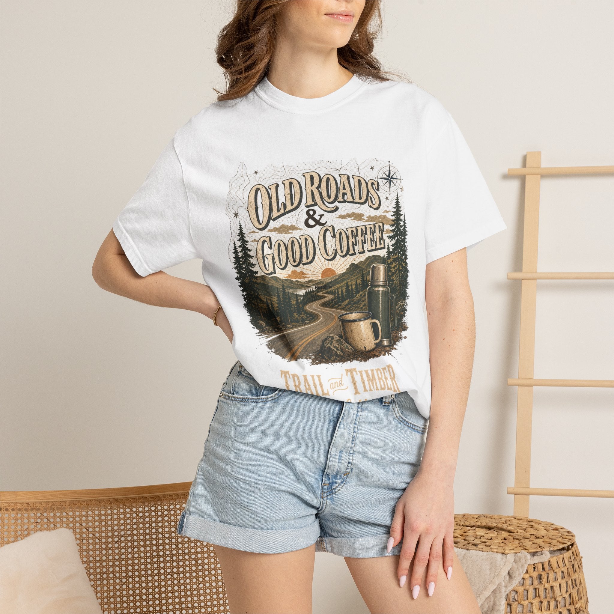 Old Roads & Good Coffee T-Shirt | Trail Timber Outfitters Road Trip Graphic