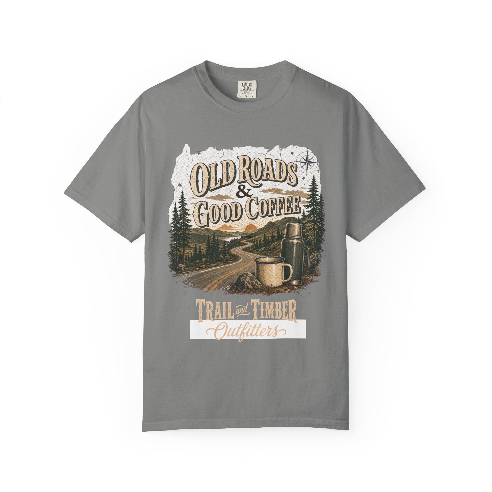 Old Roads & Good Coffee T-Shirt | Trail Timber Outfitters Road Trip Graphic