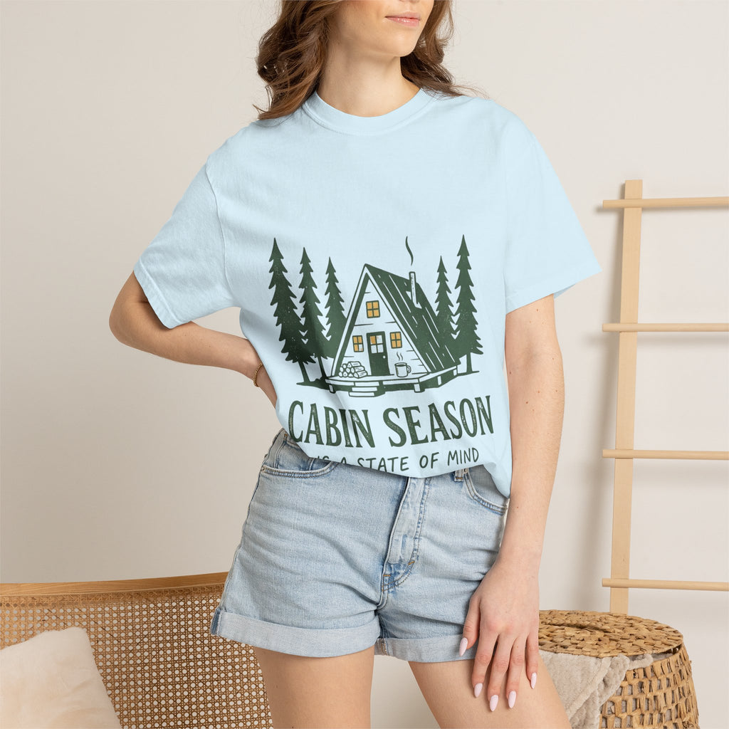 Cabin Season T-Shirt – 'Cabin Season Is A State Of Mind' Rustic A-Frame Cabin Tee