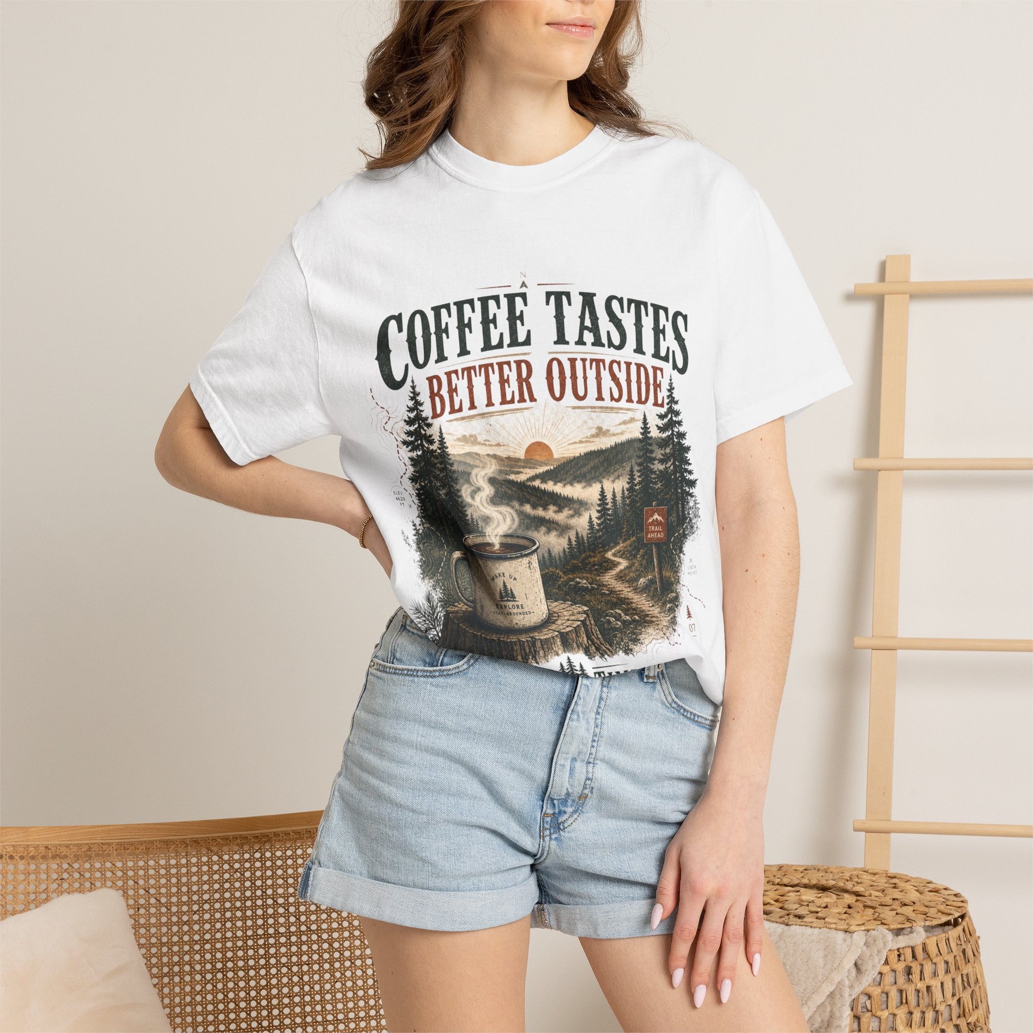 Coffee Tastes Better Outside T-shirt | Outdoor Camping Campfire Morning Design