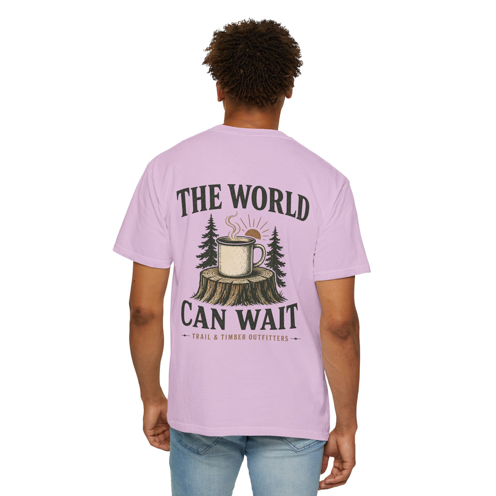 The World Can Wait™ Graphic Tee — Cozy Camping Coffee Tee