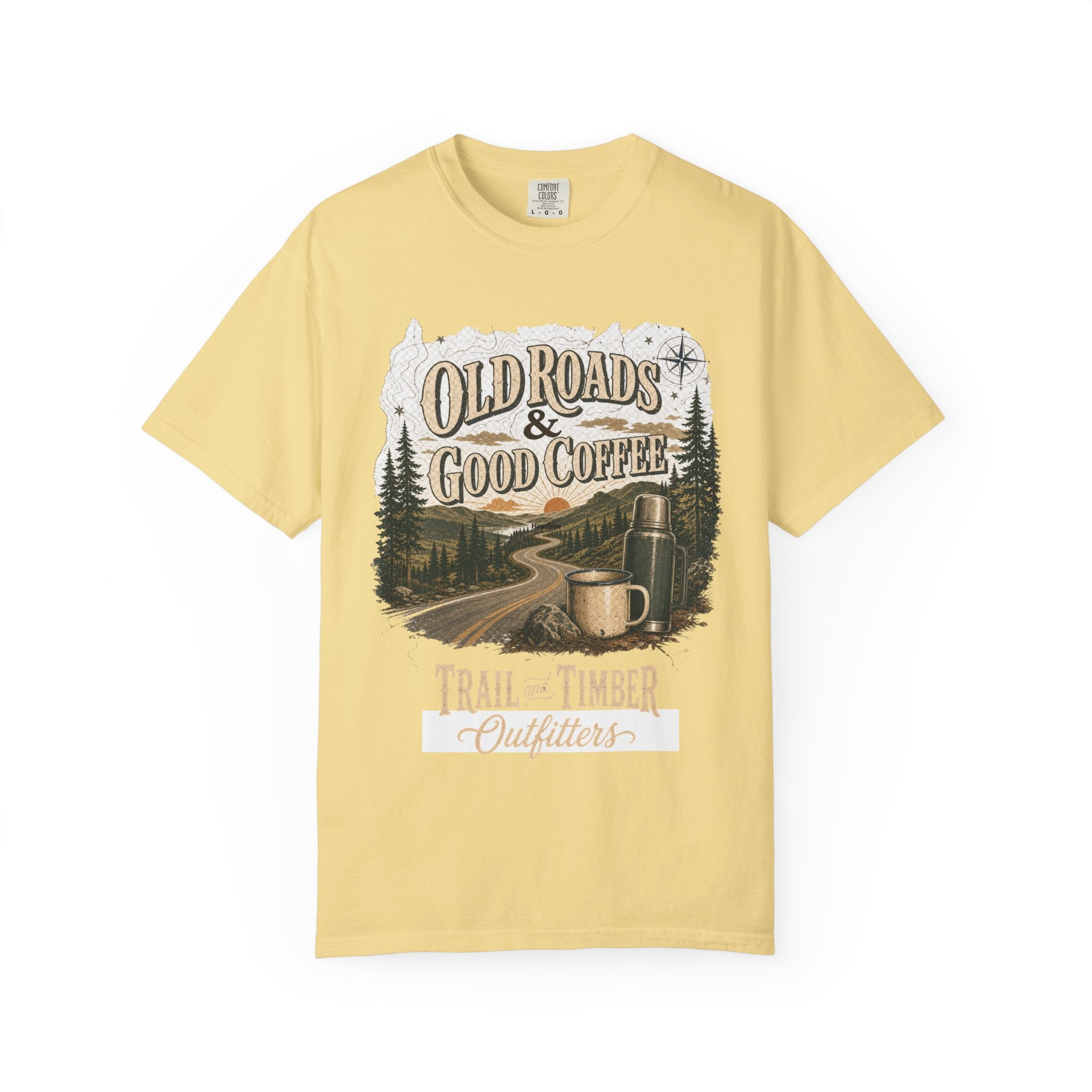 Old Roads & Good Coffee T-Shirt | Trail Timber Outfitters Road Trip Graphic