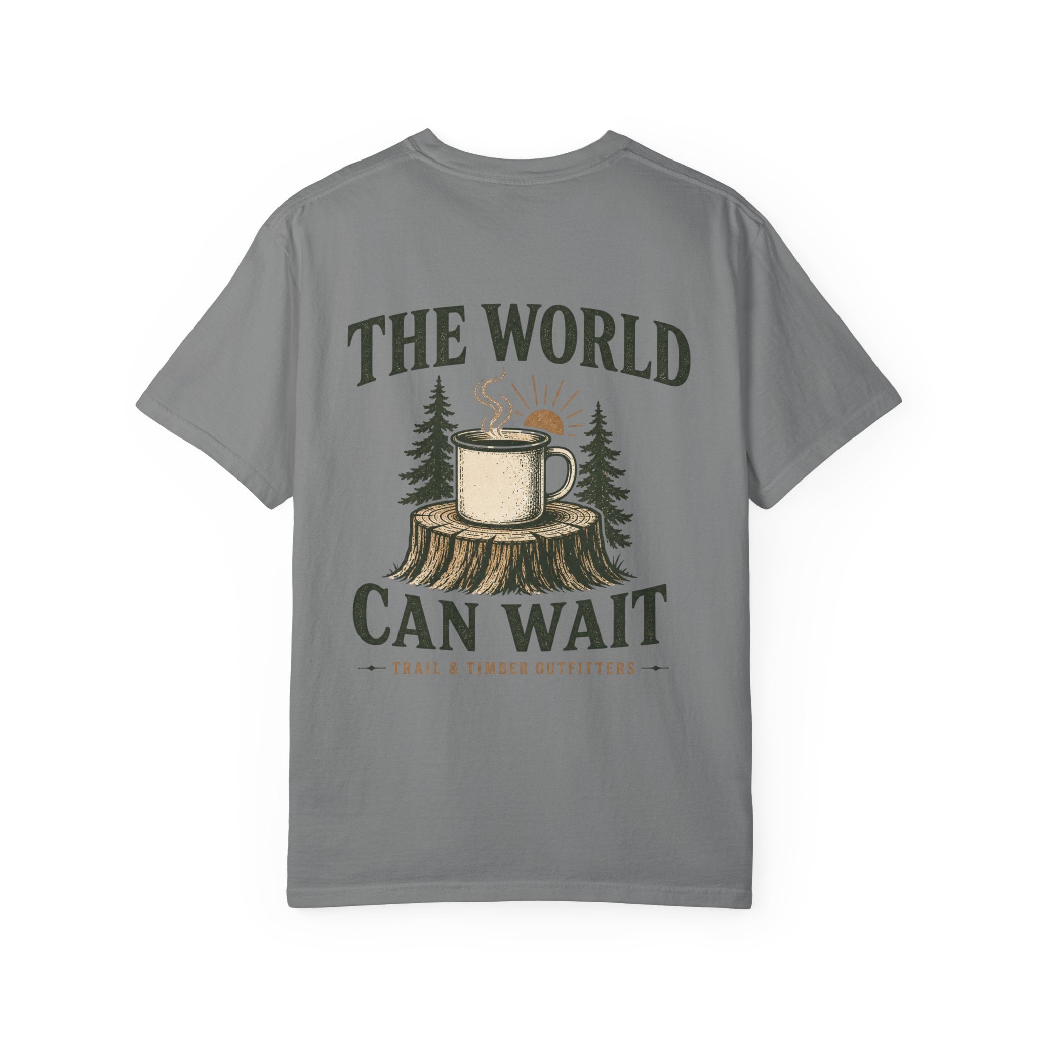 The World Can Wait™ Graphic Tee — Cozy Camping Coffee Tee