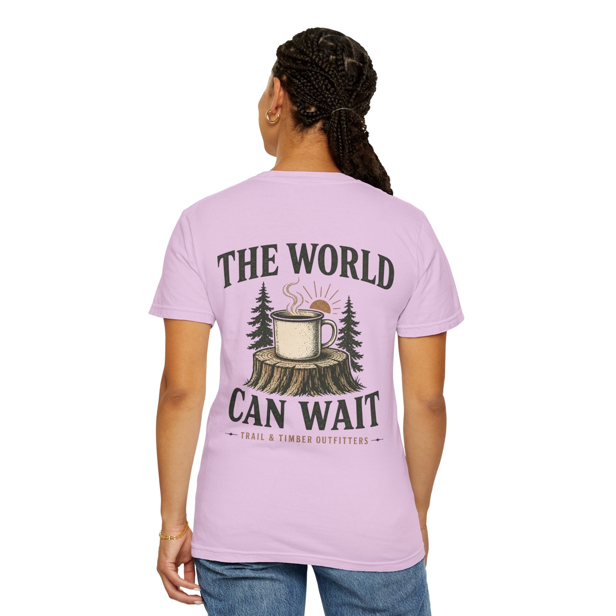 The World Can Wait™ Graphic Tee — Cozy Camping Coffee Tee