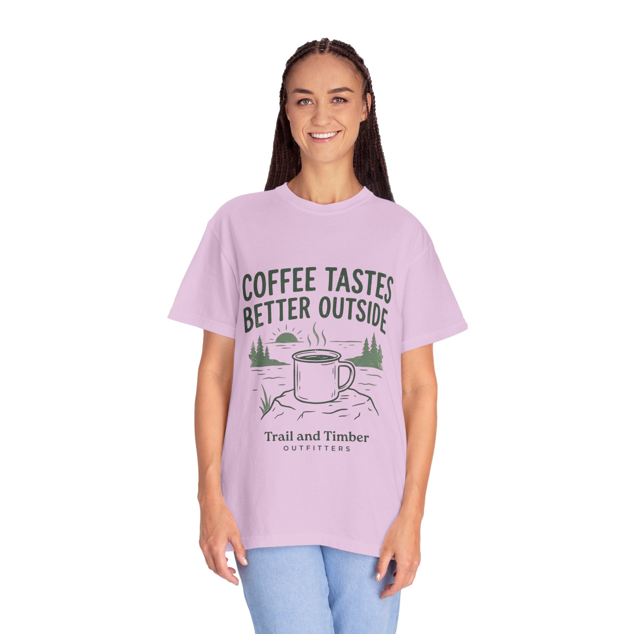 Coffee Tastes Better Outside T-Shirt — Outdoor Camping Mug Tee