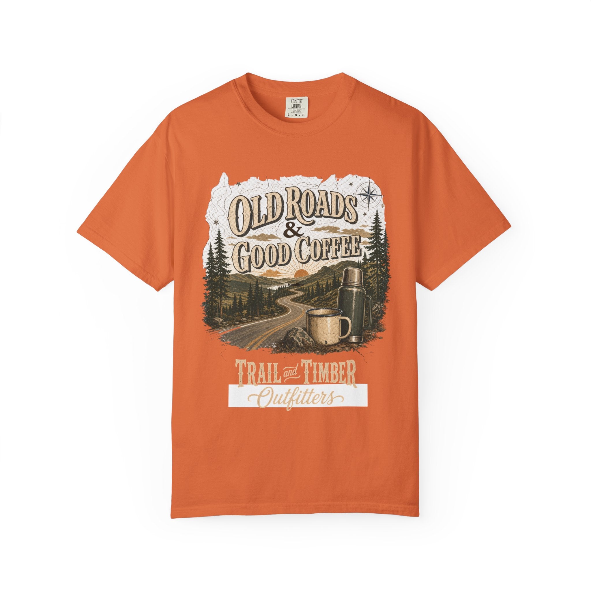 Old Roads & Good Coffee T-Shirt | Trail Timber Outfitters Road Trip Graphic
