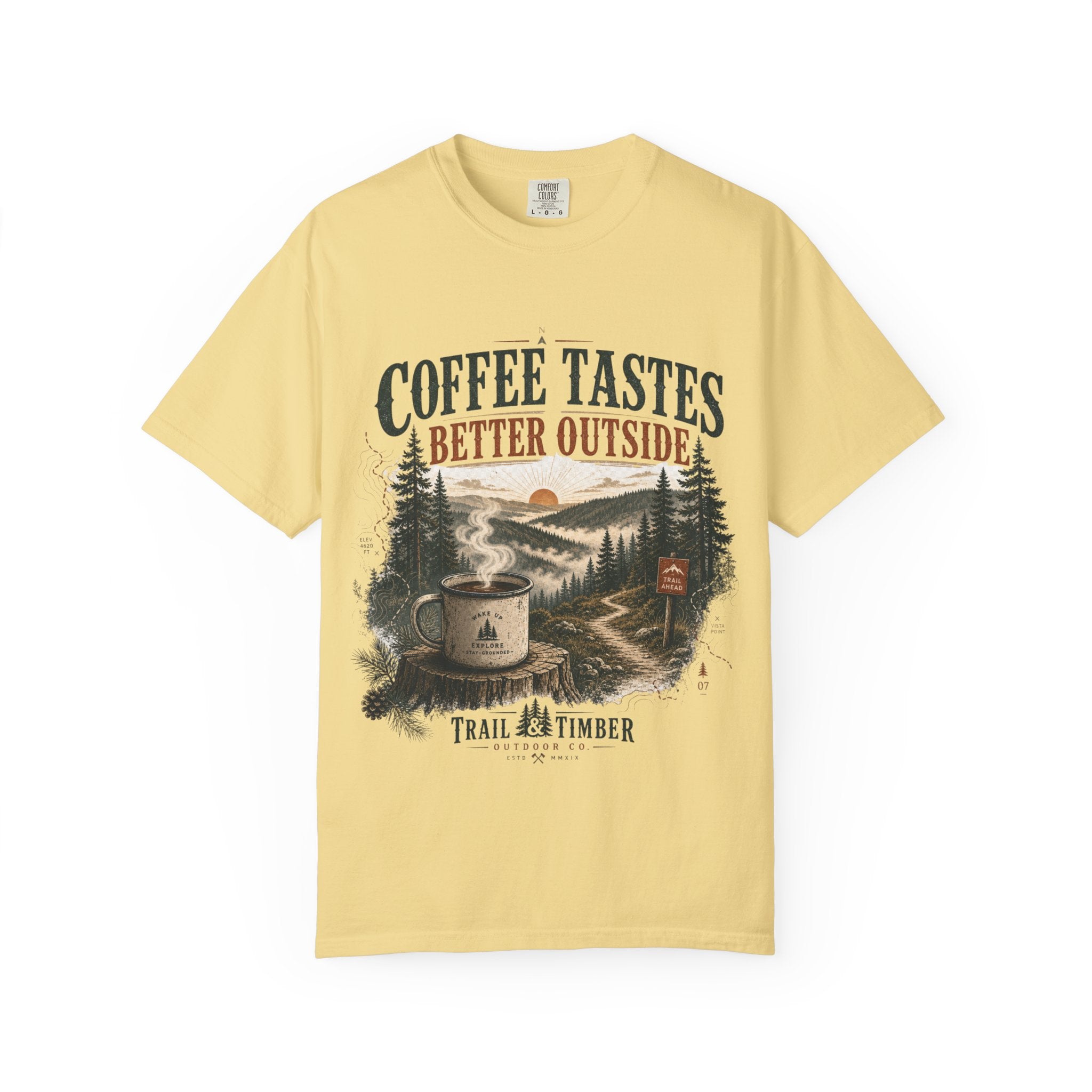 Coffee Tastes Better Outside T-shirt | Outdoor Camping Campfire Morning Design