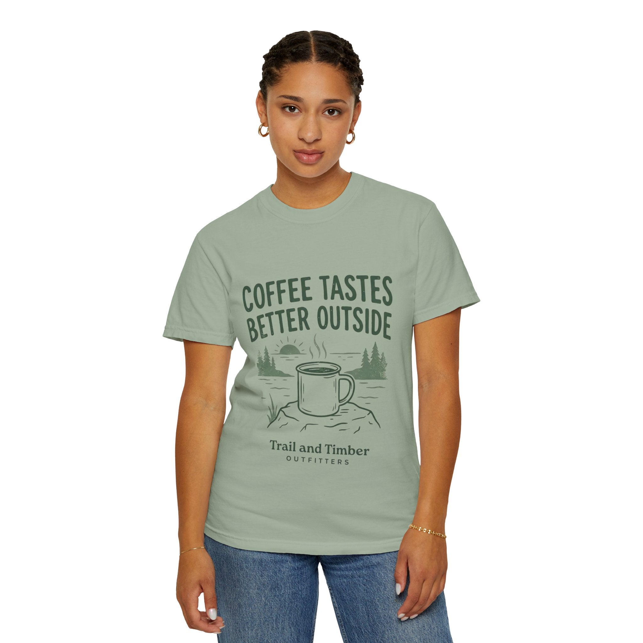 Coffee Tastes Better Outside T-Shirt — Outdoor Camping Mug Tee