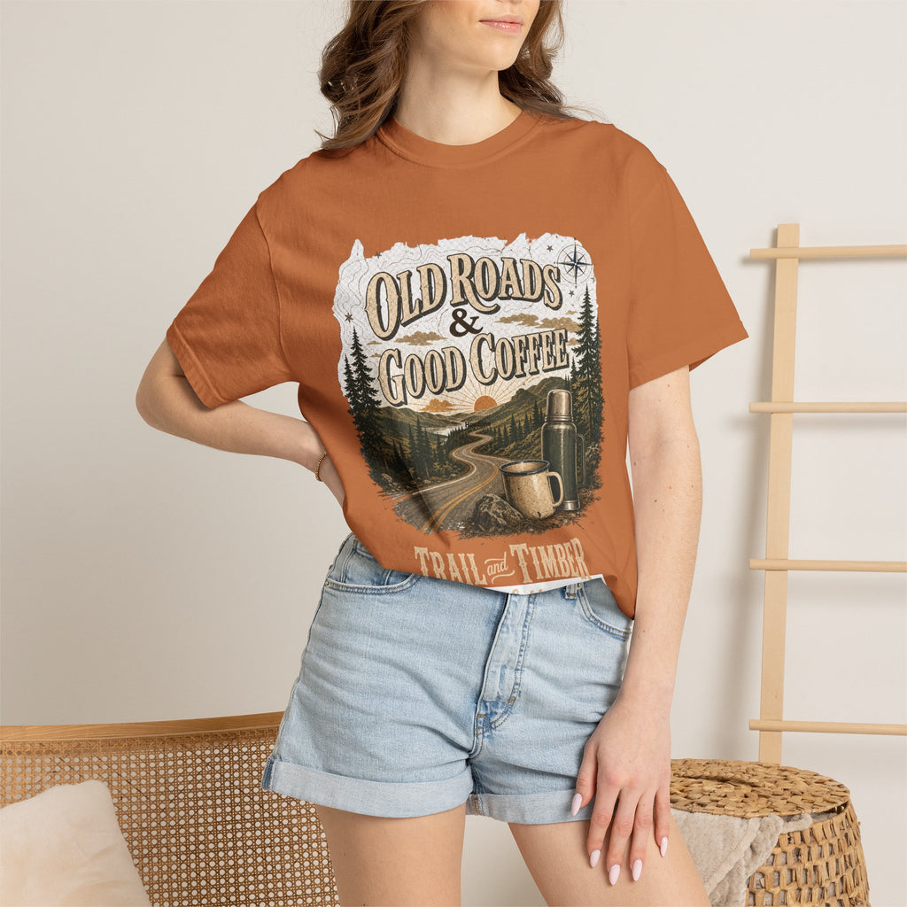 Old Roads & Good Coffee T-Shirt | Trail Timber Outfitters Road Trip Graphic