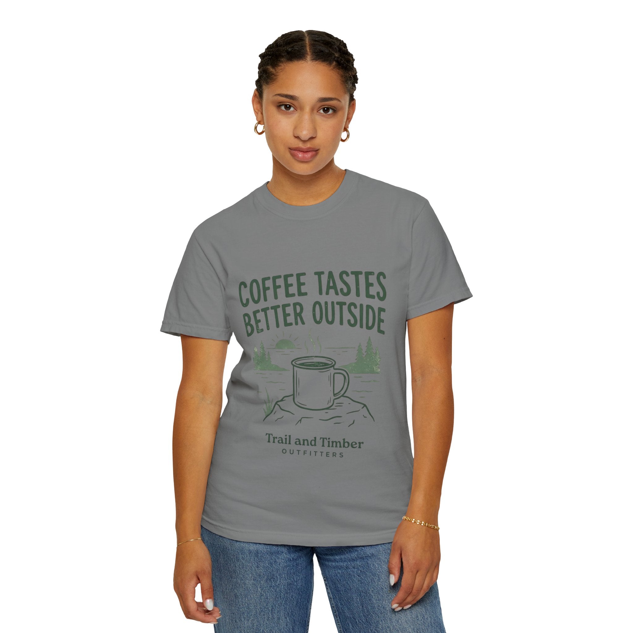 Coffee Tastes Better Outside T-Shirt — Outdoor Camping Mug Tee