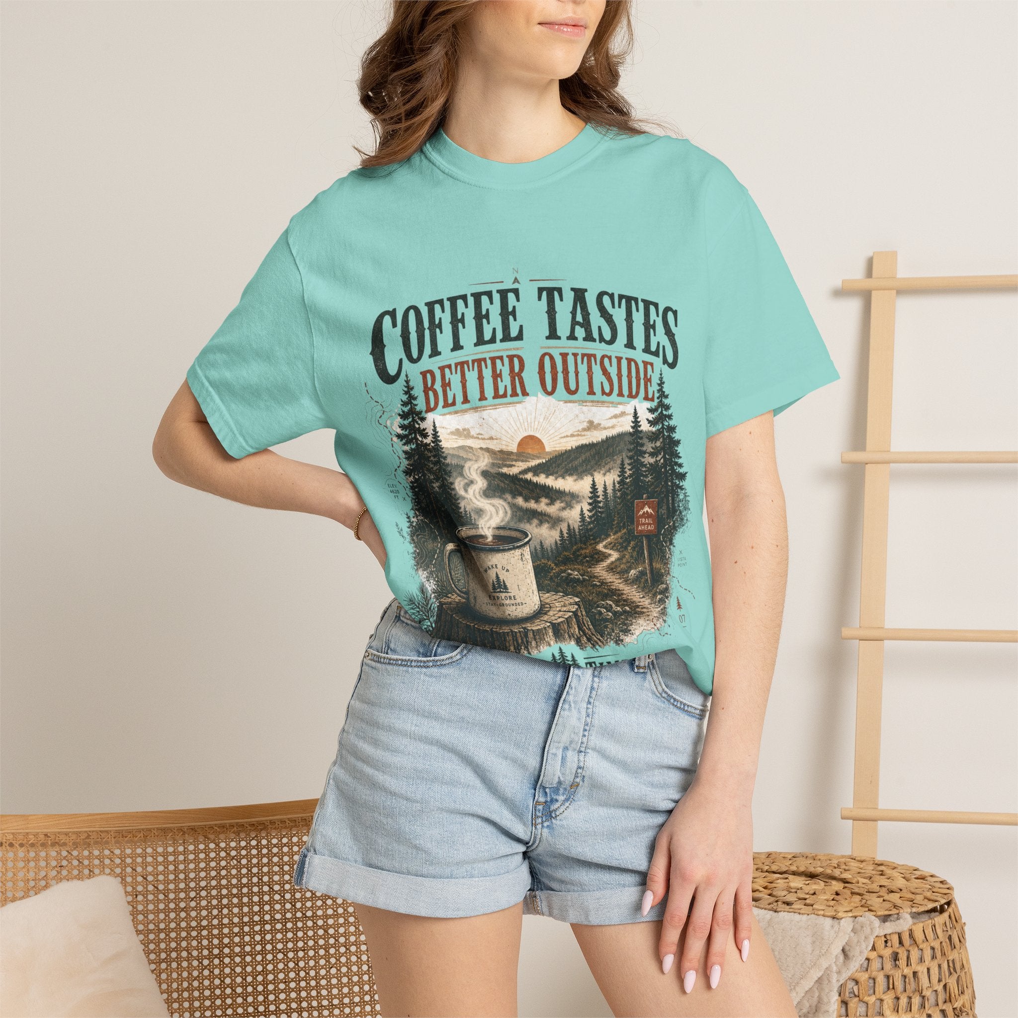 Coffee Tastes Better Outside T-shirt | Outdoor Camping Campfire Morning Design