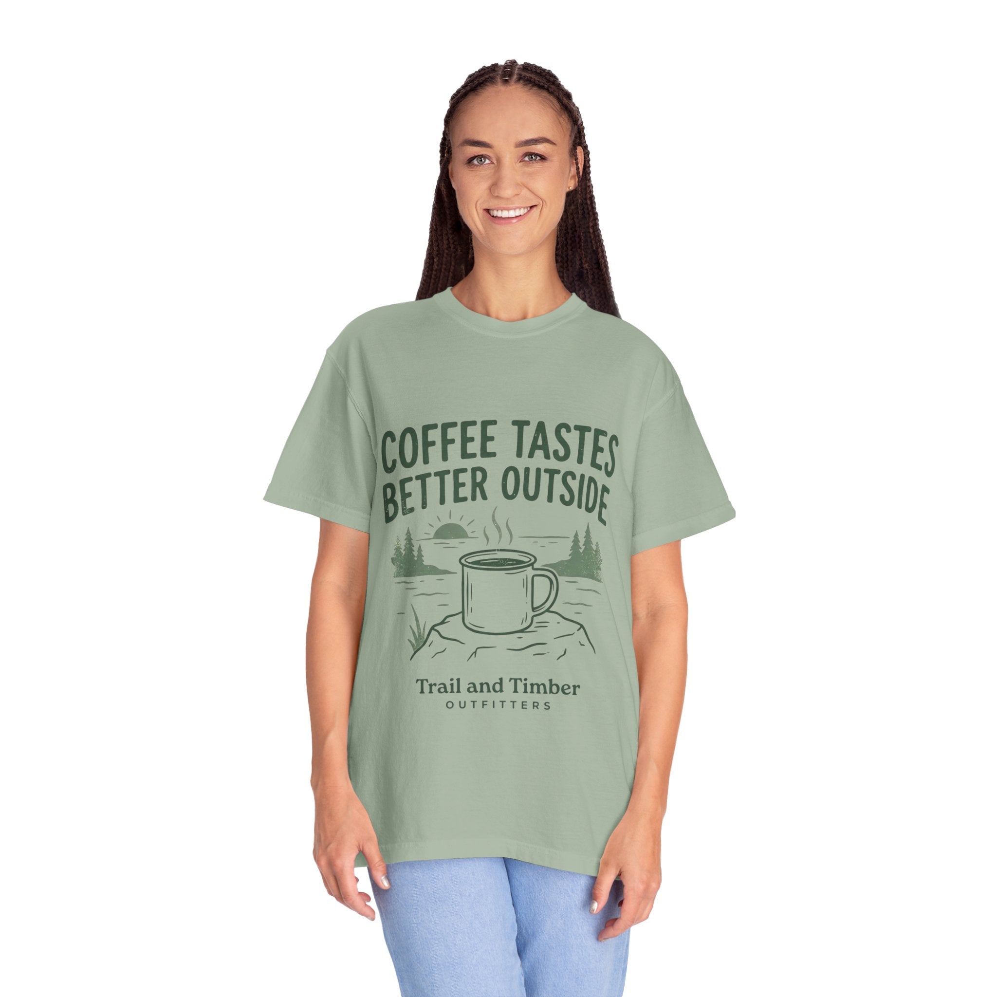 Coffee Tastes Better Outside T-Shirt — Outdoor Camping Mug Tee