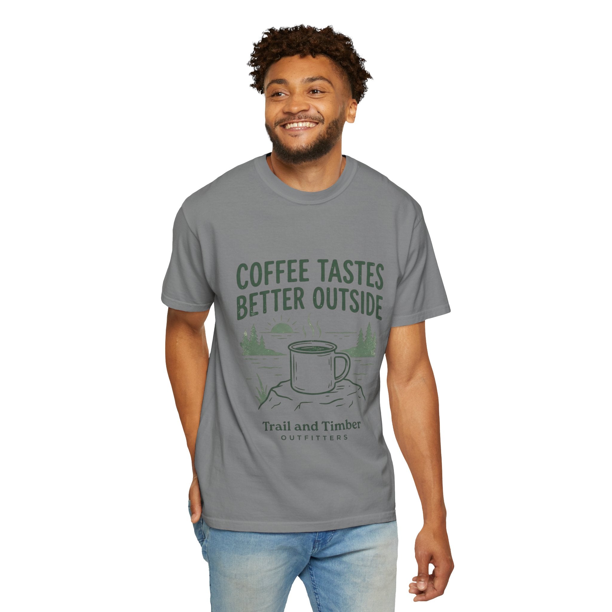 Coffee Tastes Better Outside T-Shirt — Outdoor Camping Mug Tee