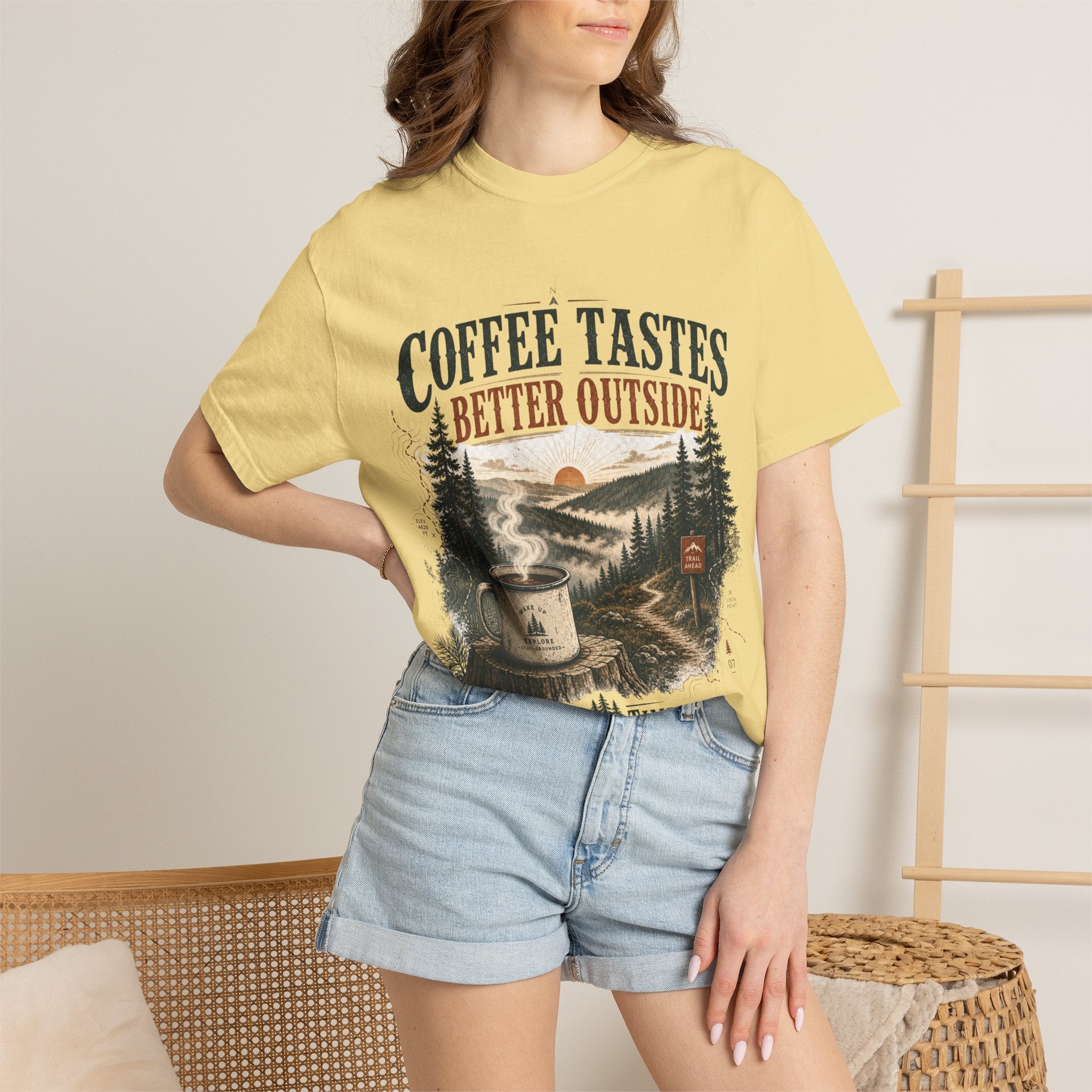 Coffee Tastes Better Outside T-shirt | Outdoor Camping Campfire Morning Design