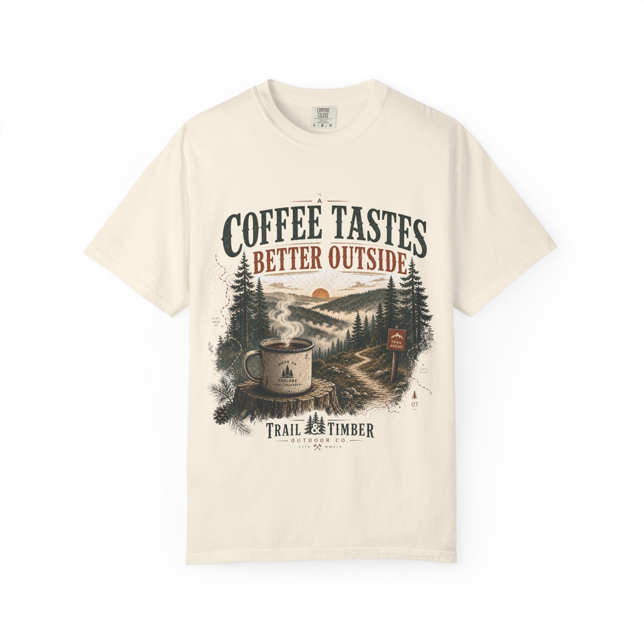 Coffee Tastes Better Outside T-shirt | Outdoor Camping Campfire Morning Design