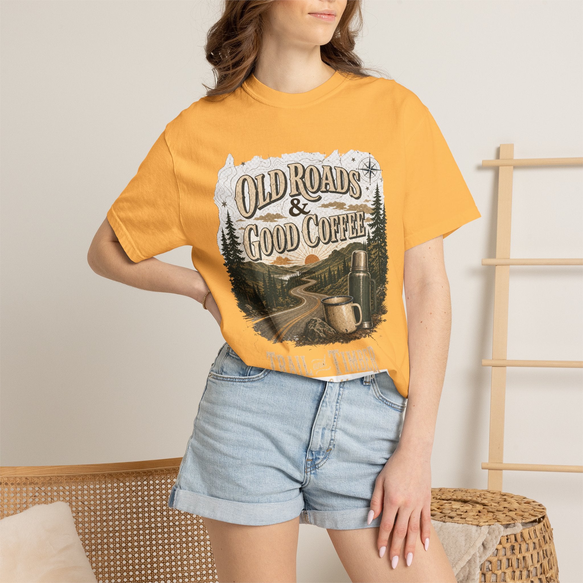 Old Roads & Good Coffee T-Shirt | Trail Timber Outfitters Road Trip Graphic