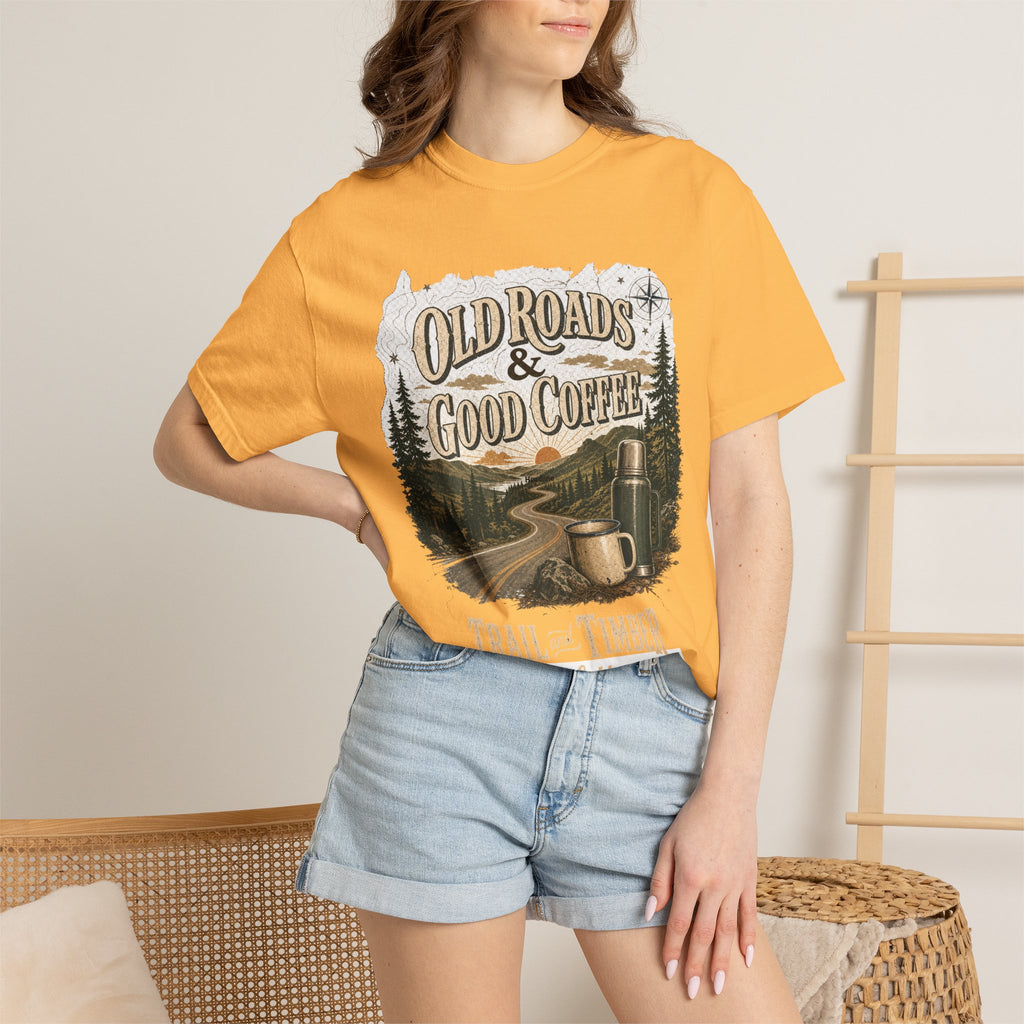 Old Roads & Good Coffee T-Shirt | Trail Timber Outfitters Road Trip Graphic