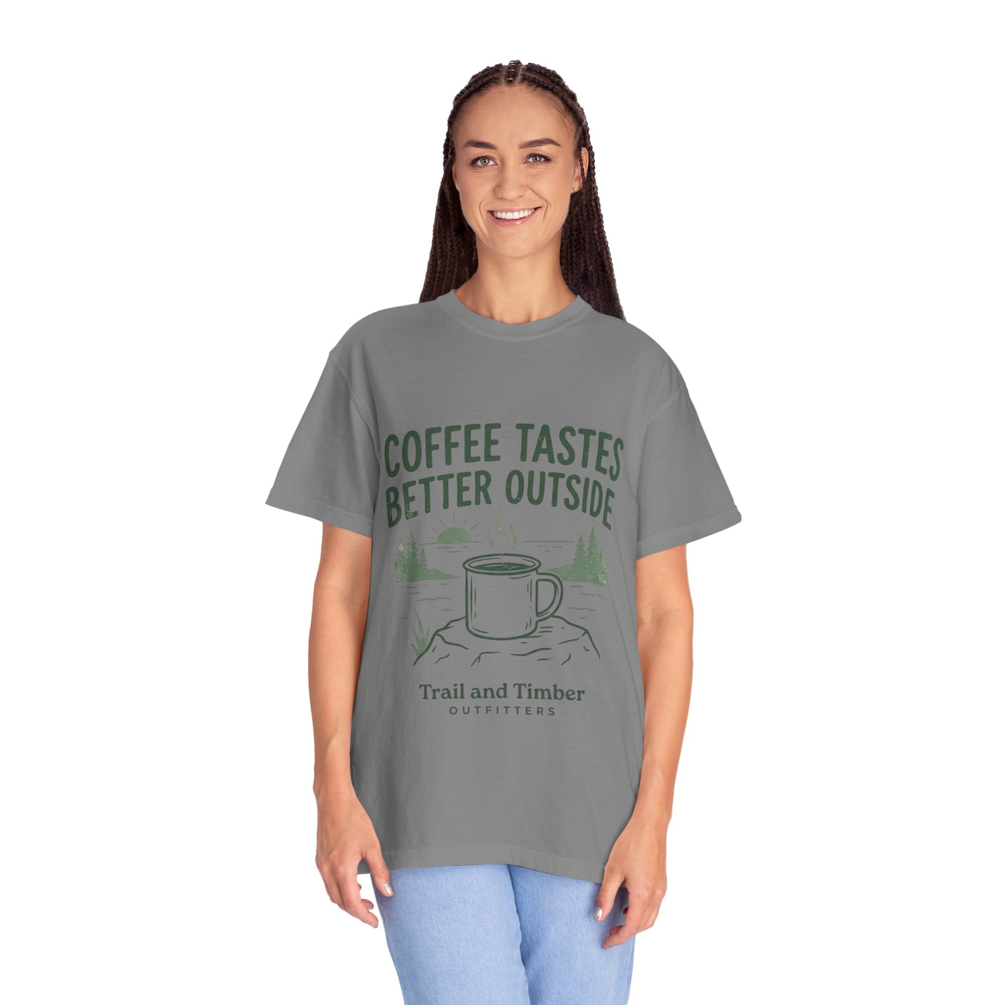 Coffee Tastes Better Outside T-Shirt — Outdoor Camping Mug Tee