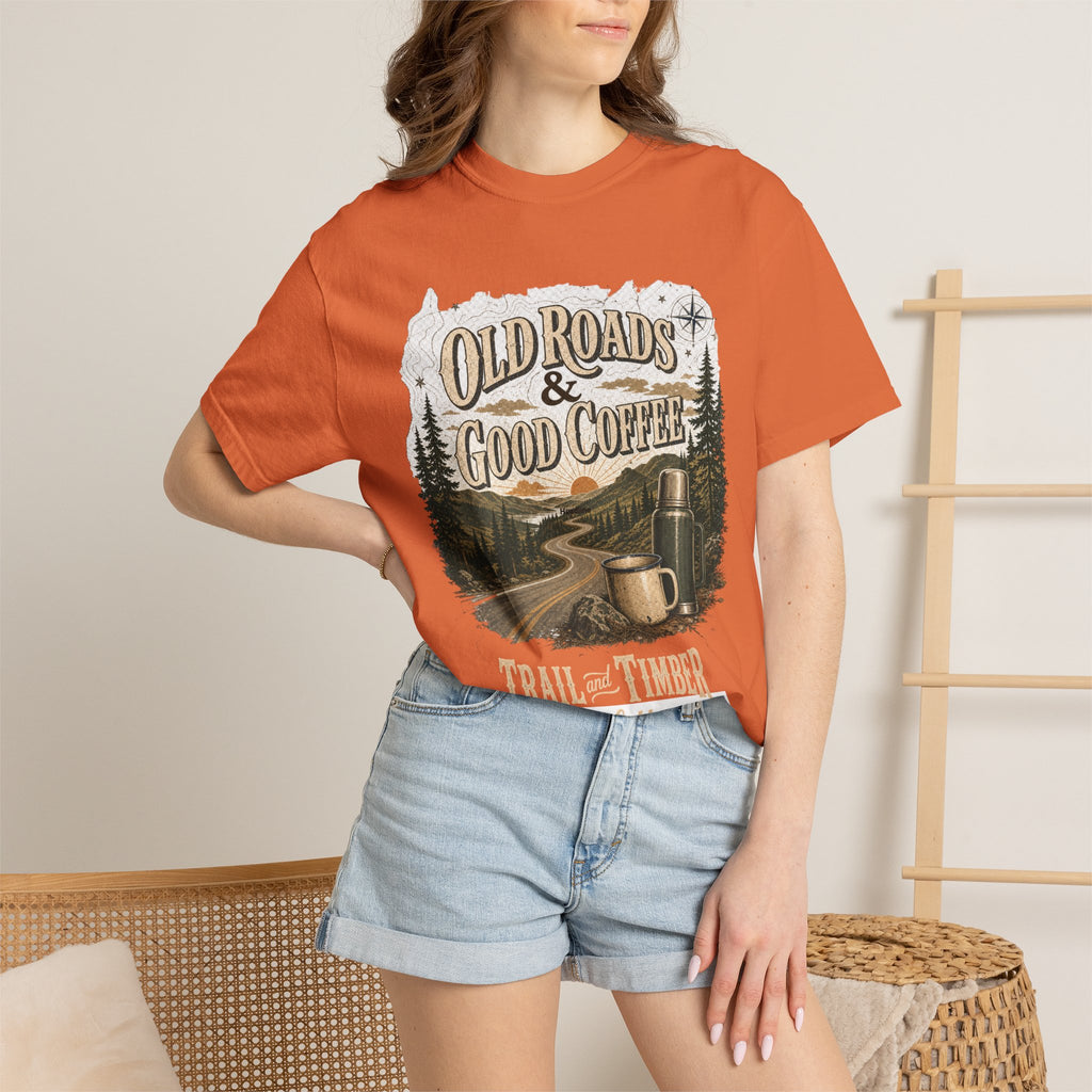 Old Roads & Good Coffee T-Shirt | Trail Timber Outfitters Road Trip Graphic