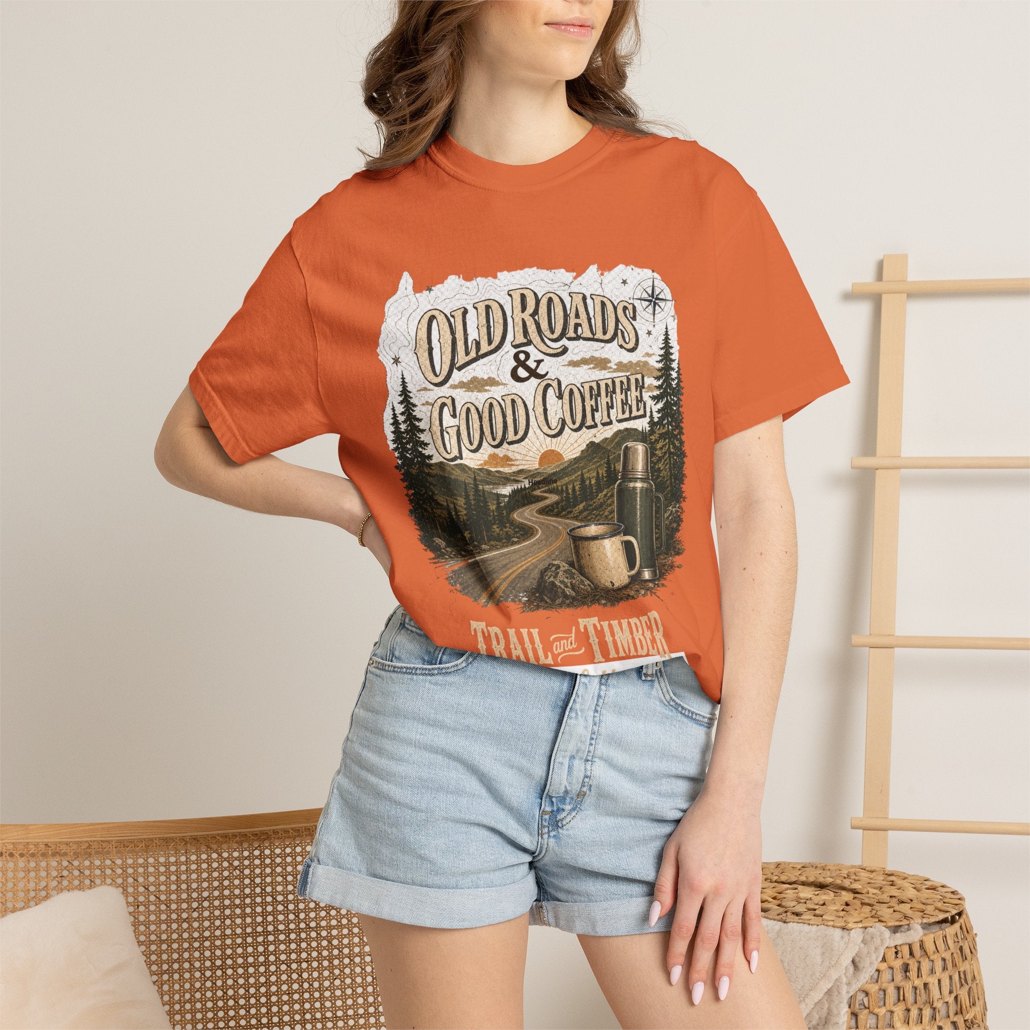 Old Roads & Good Coffee T-Shirt | Trail Timber Outfitters Road Trip Graphic