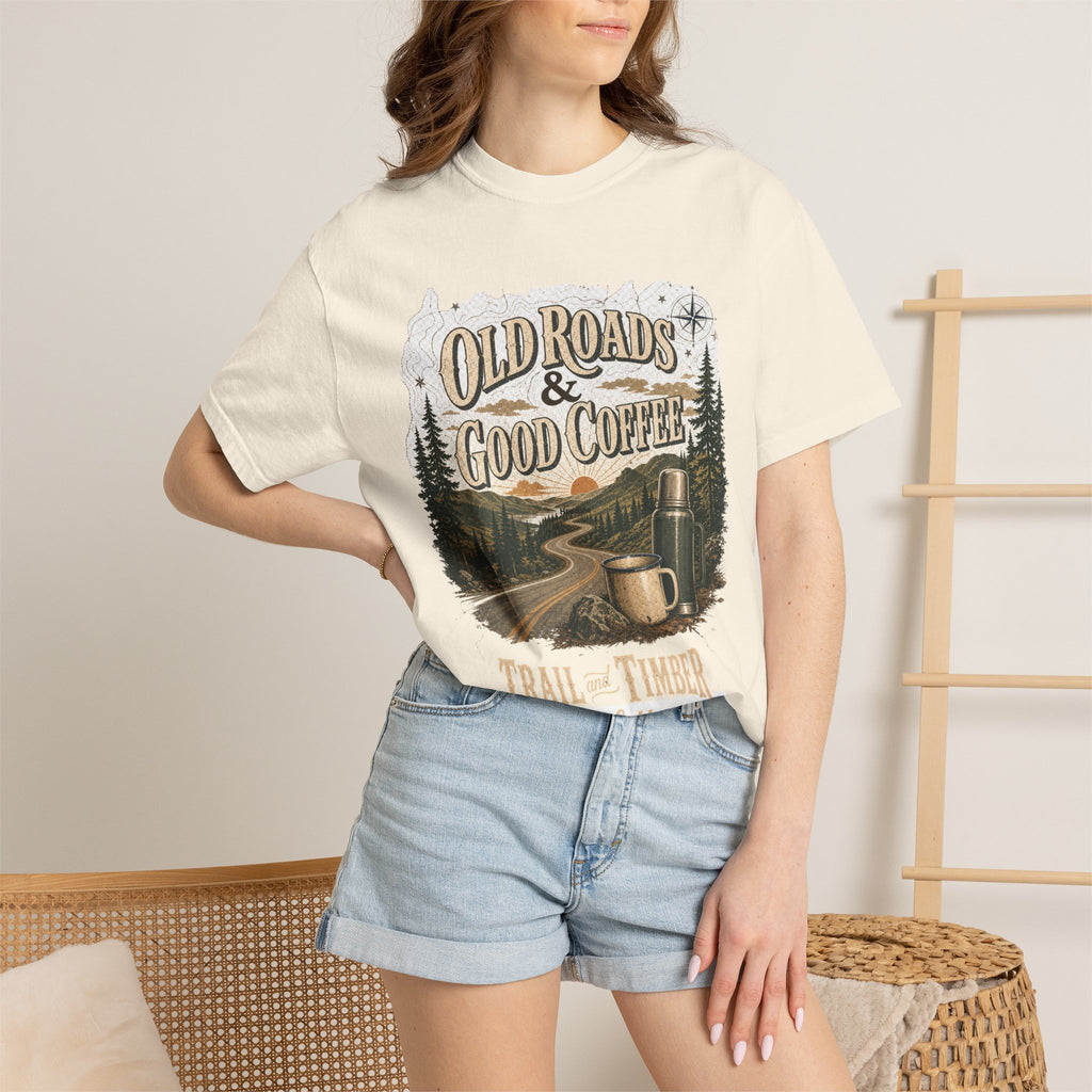 Old Roads & Good Coffee T-Shirt | Trail Timber Outfitters Road Trip Graphic