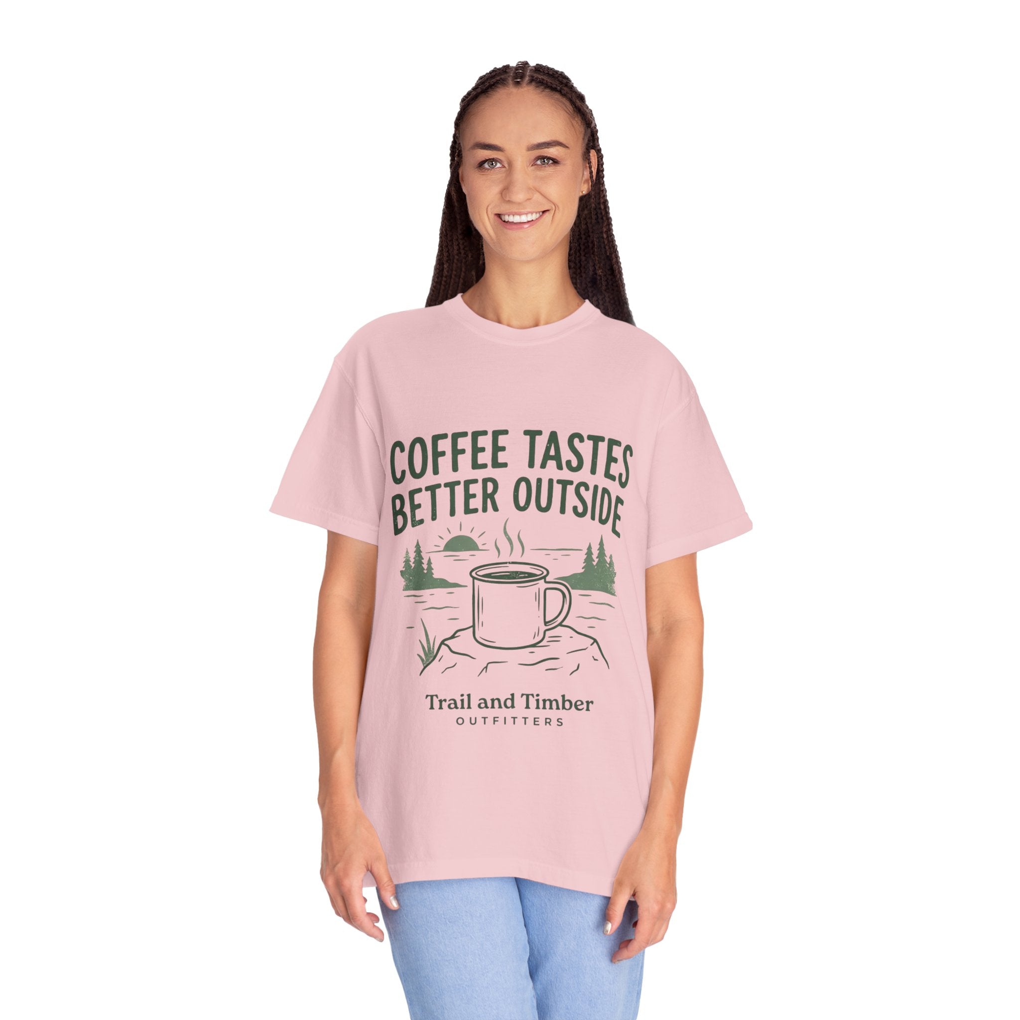 Coffee Tastes Better Outside T-Shirt — Outdoor Camping Mug Tee