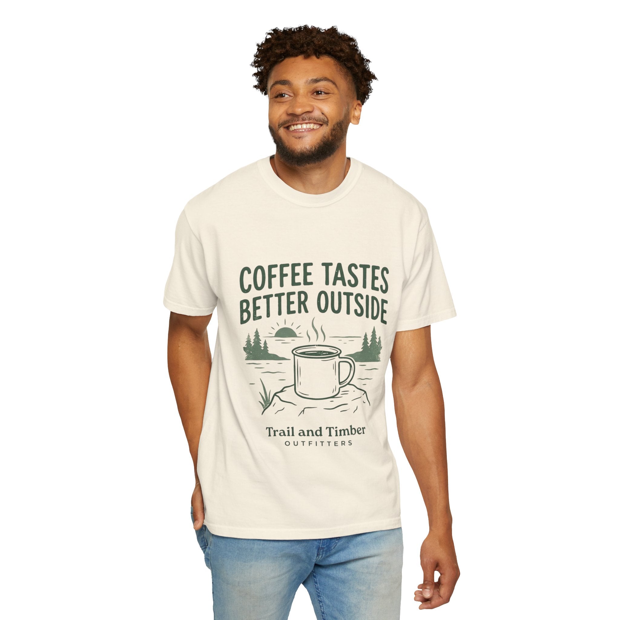 Coffee Tastes Better Outside T-Shirt — Outdoor Camping Mug Tee
