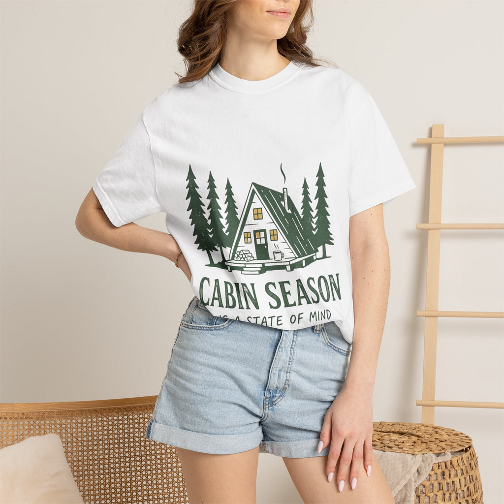 Cabin Season T-Shirt – 'Cabin Season Is A State Of Mind' Rustic A-Frame Cabin Tee