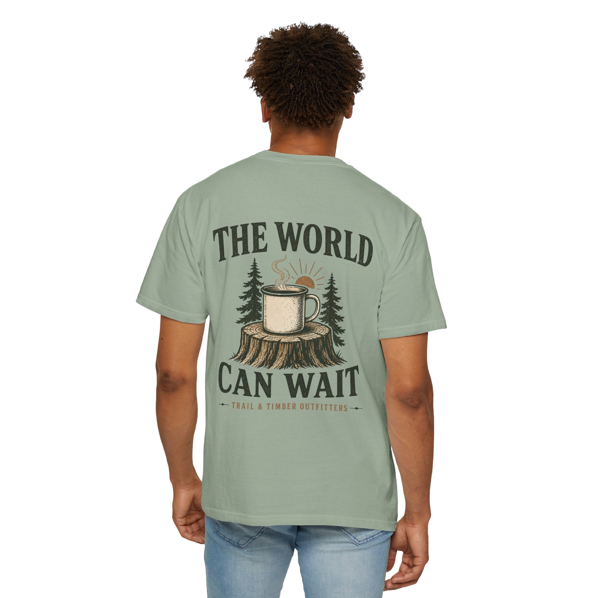 The World Can Wait™ Graphic Tee — Cozy Camping Coffee Tee