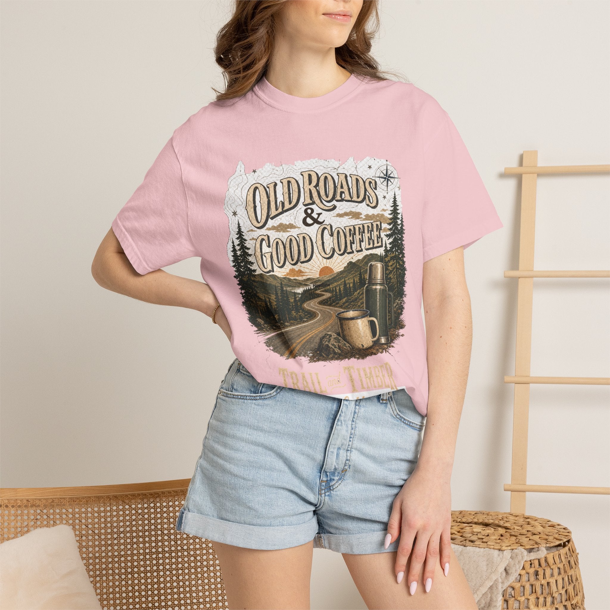 Old Roads & Good Coffee T-Shirt | Trail Timber Outfitters Road Trip Graphic