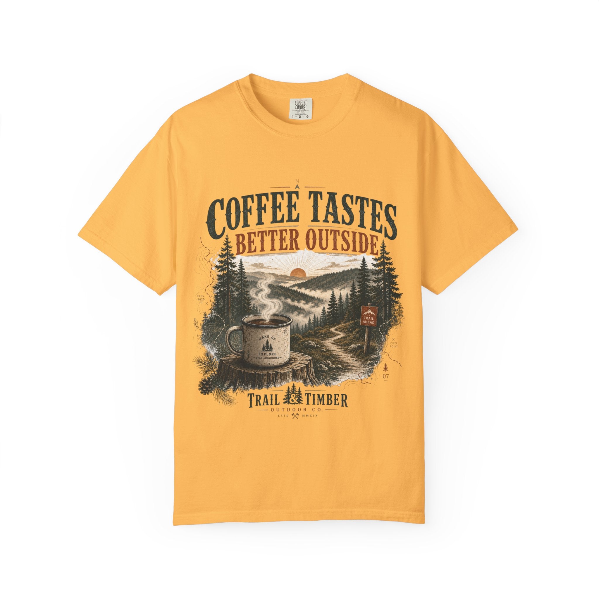 Coffee Tastes Better Outside T-shirt | Outdoor Camping Campfire Morning Design