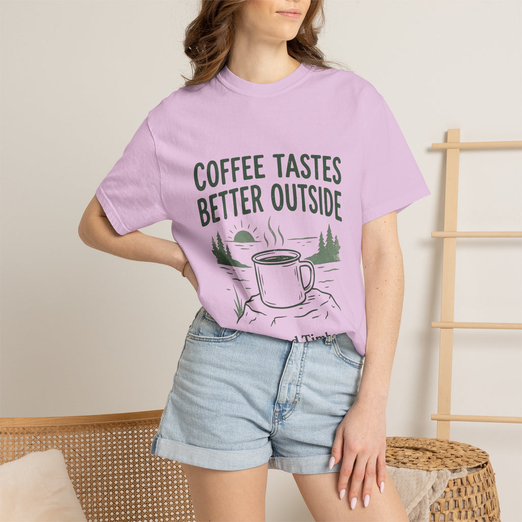 Coffee Tastes Better Outside T-Shirt — Outdoor Camping Mug Tee