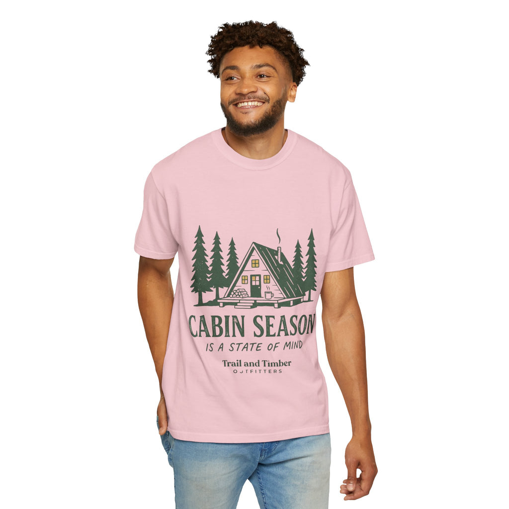 Cabin Season T-Shirt – 'Cabin Season Is A State Of Mind' Rustic A-Frame Cabin Tee