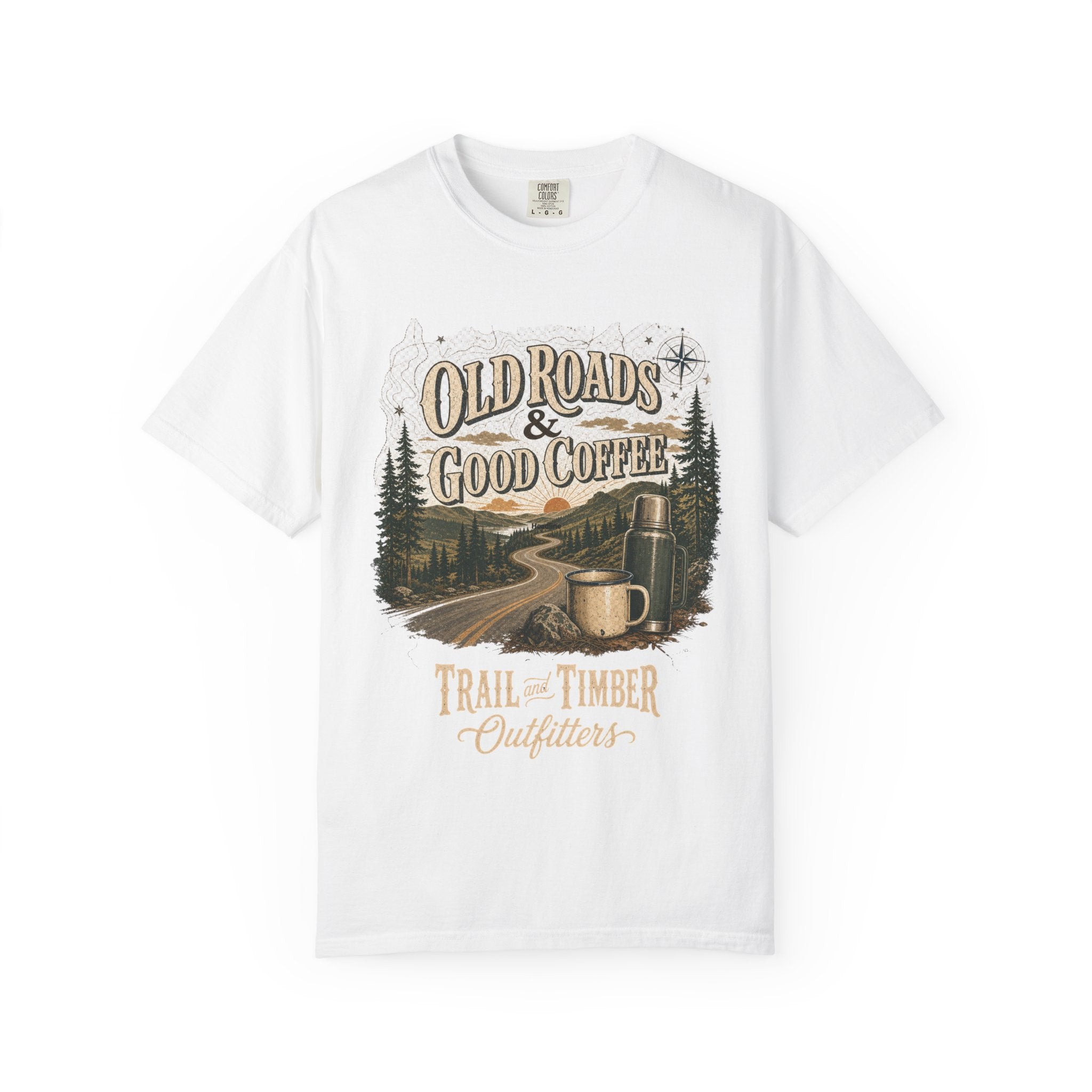 Old Roads & Good Coffee T-Shirt | Trail Timber Outfitters Road Trip Graphic
