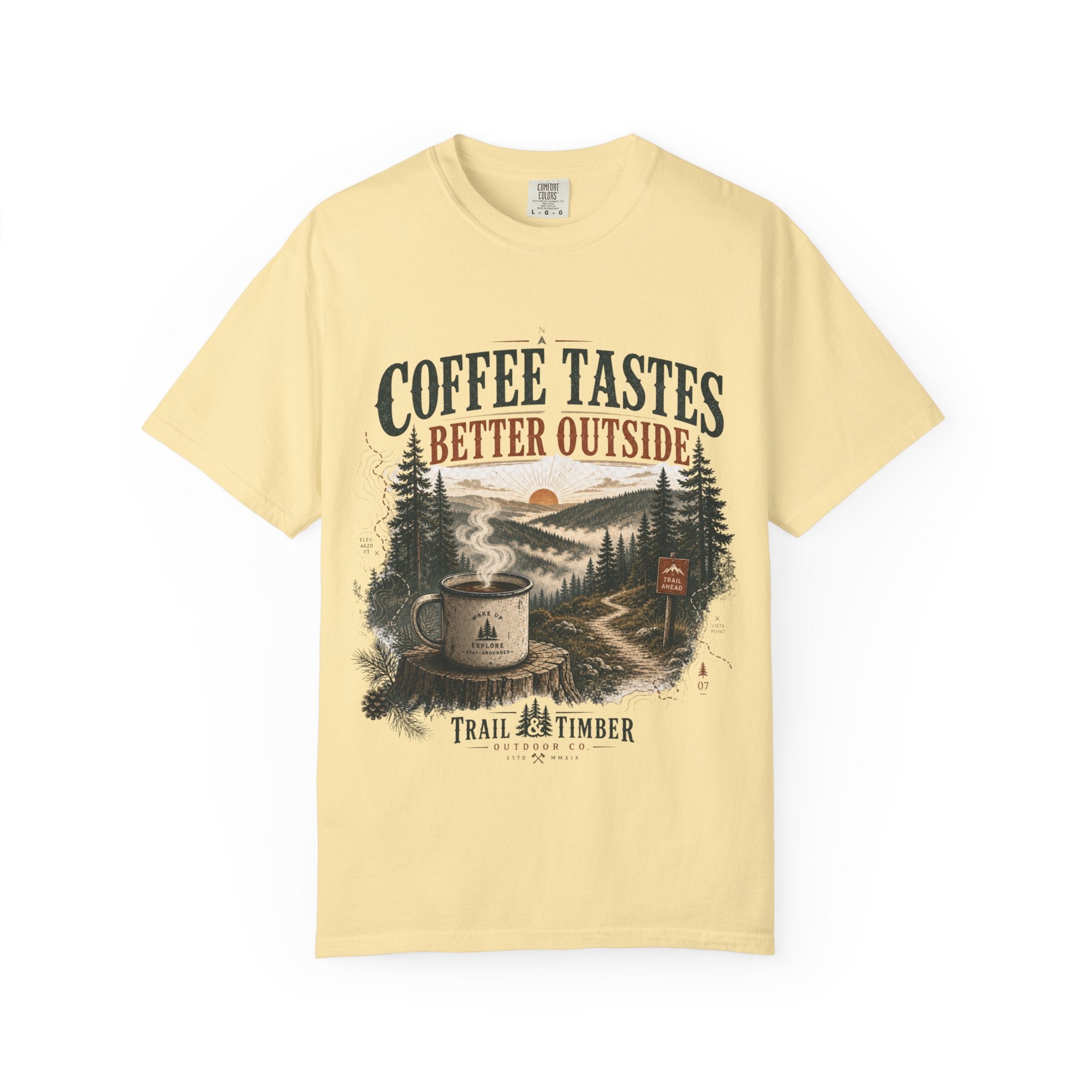 Coffee Tastes Better Outside T-shirt | Outdoor Camping Campfire Morning Design