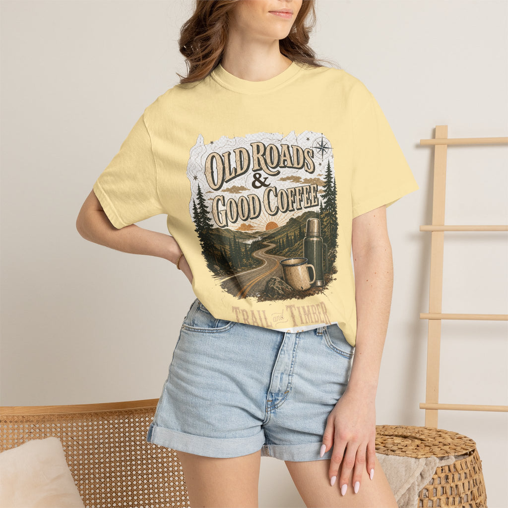 Old Roads & Good Coffee T-Shirt | Trail Timber Outfitters Road Trip Graphic