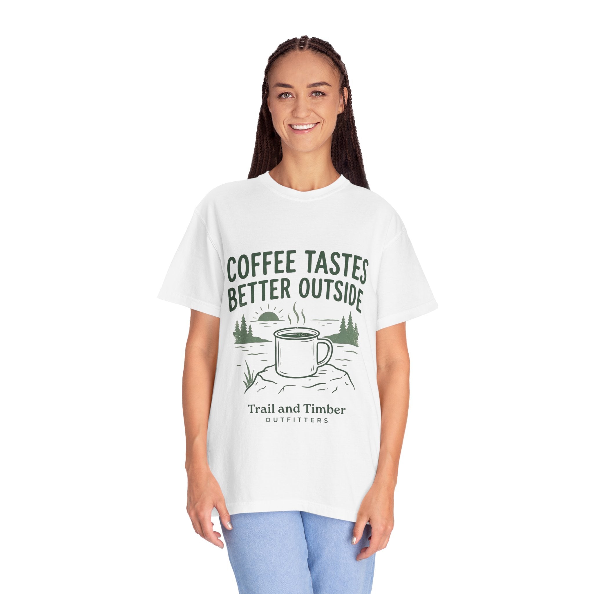 Coffee Tastes Better Outside T-Shirt — Outdoor Camping Mug Tee