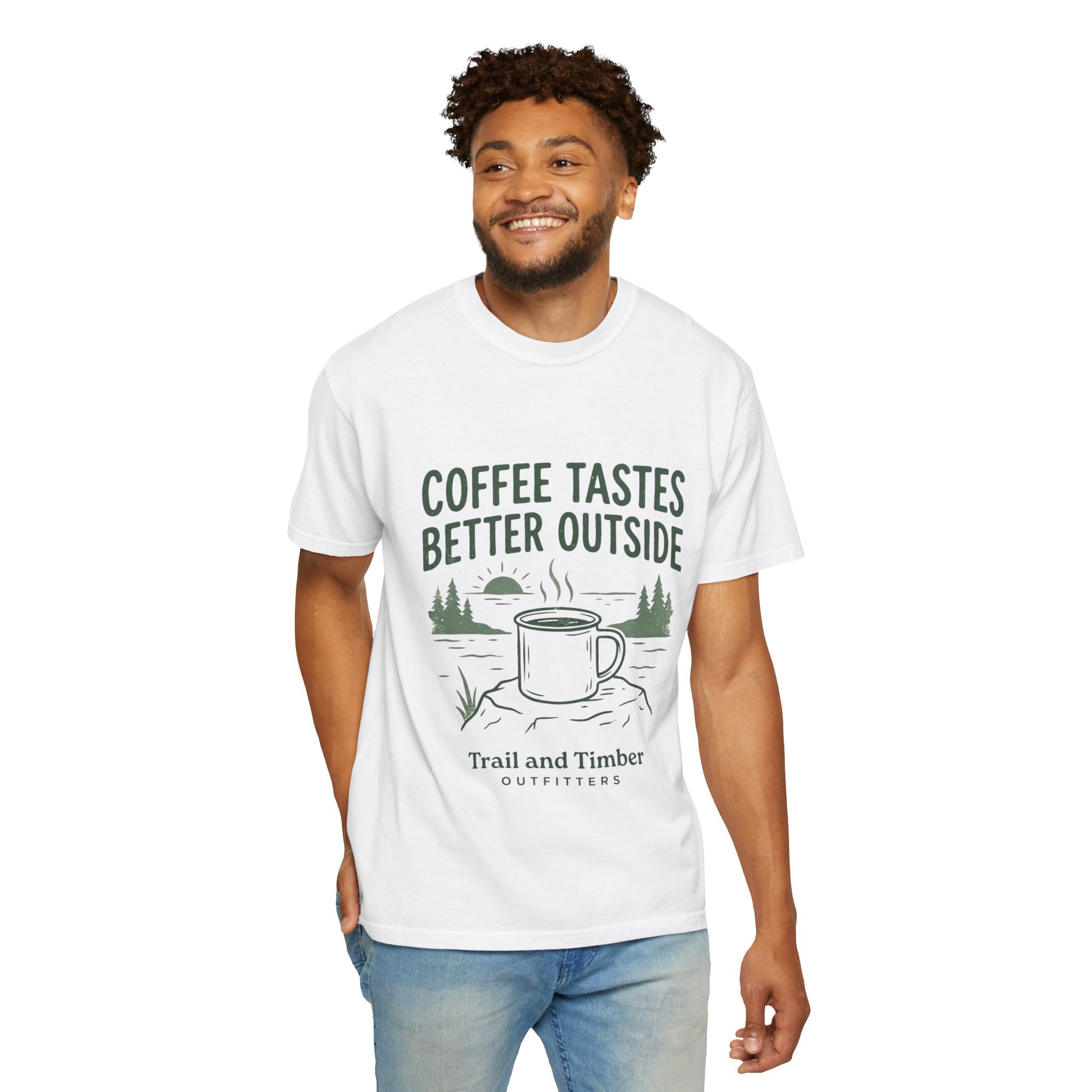 Coffee Tastes Better Outside T-Shirt — Outdoor Camping Mug Tee