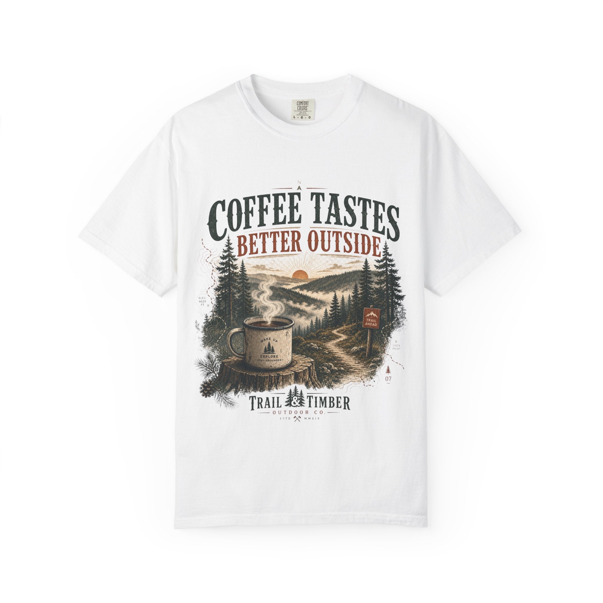 Coffee Tastes Better Outside T-shirt | Outdoor Camping Campfire Morning Design