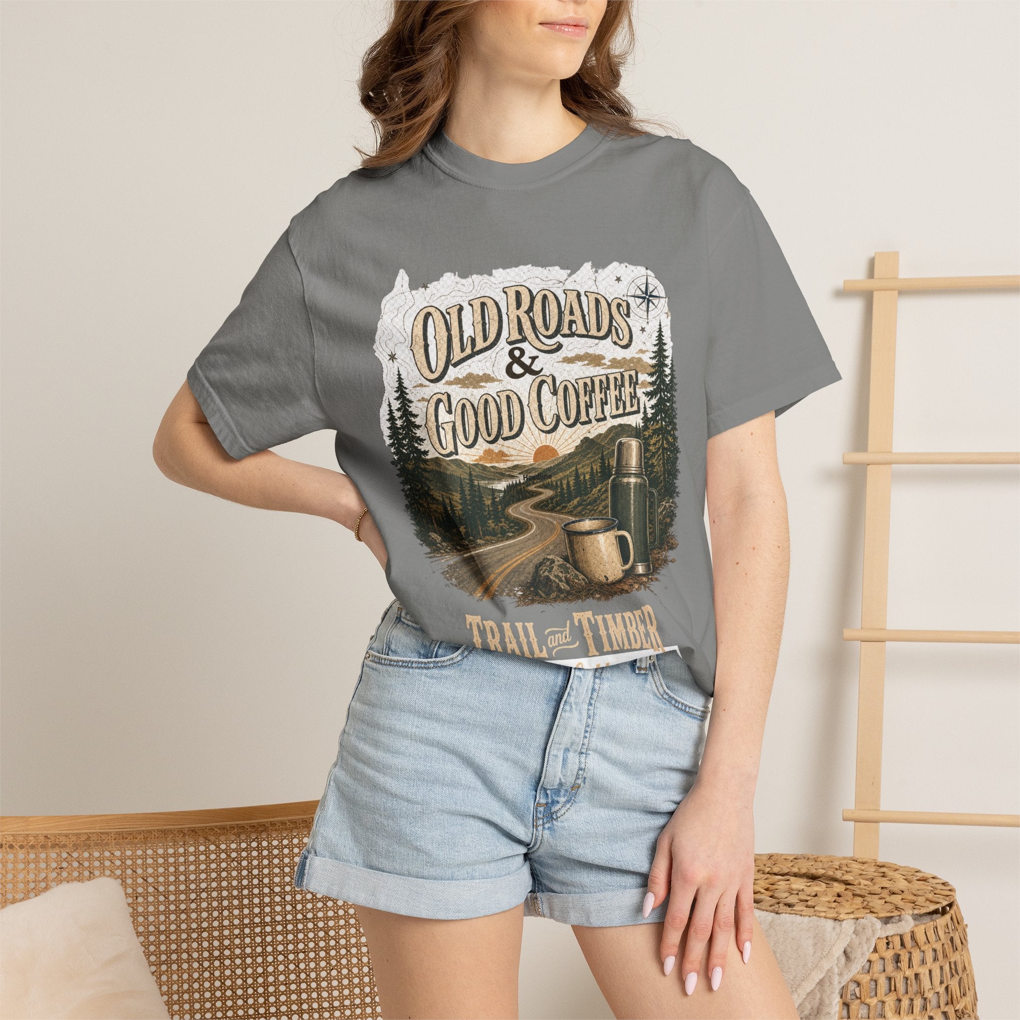Old Roads & Good Coffee T-Shirt | Trail Timber Outfitters Road Trip Graphic
