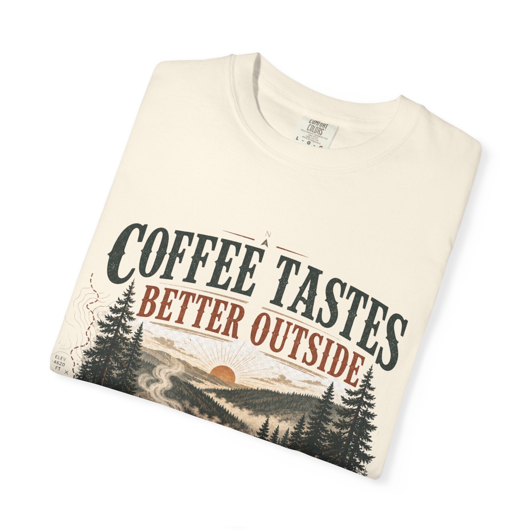 Coffee Tastes Better Outside T-shirt | Outdoor Camping Campfire Morning Design