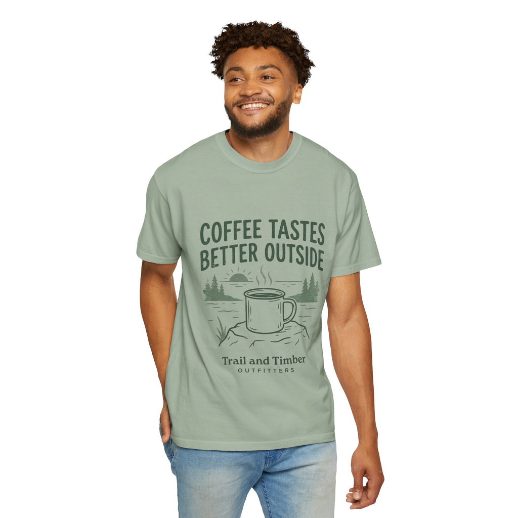 Coffee Tastes Better Outside T-Shirt — Outdoor Camping Mug Tee