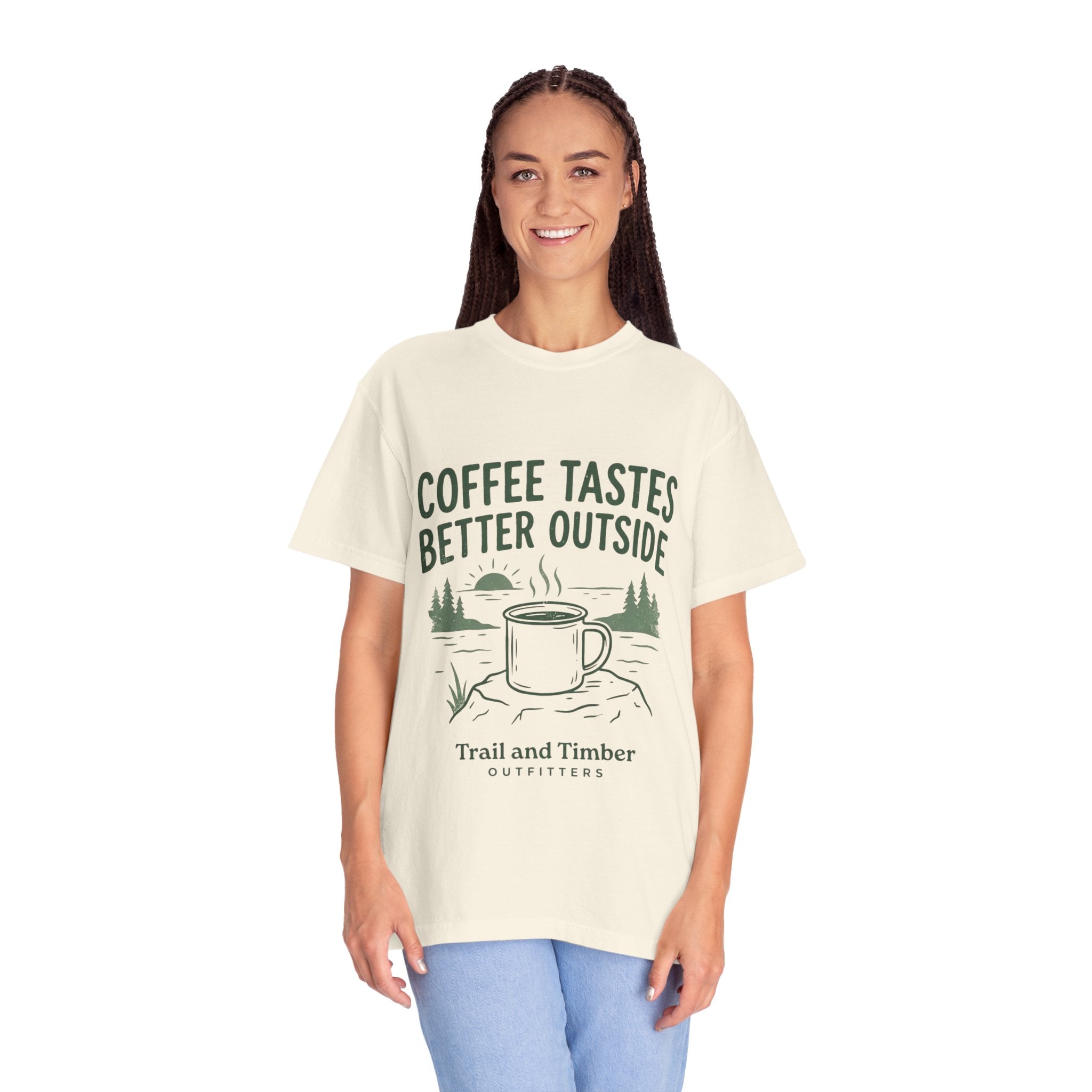 Coffee Tastes Better Outside T-Shirt — Outdoor Camping Mug Tee