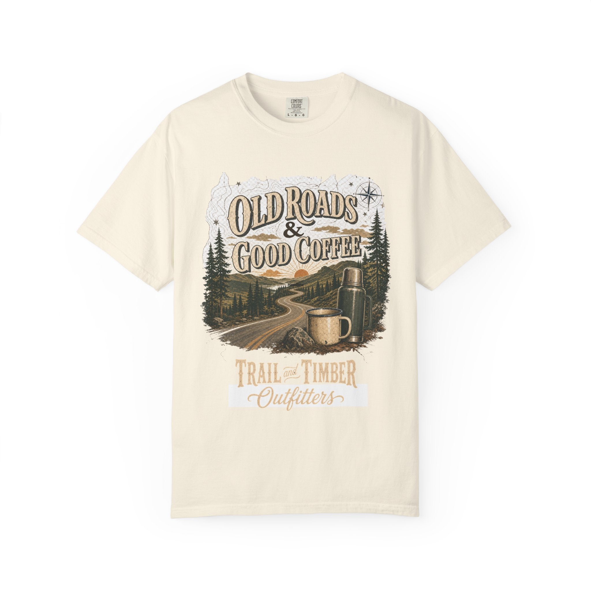 Old Roads & Good Coffee T-Shirt | Trail Timber Outfitters Road Trip Graphic