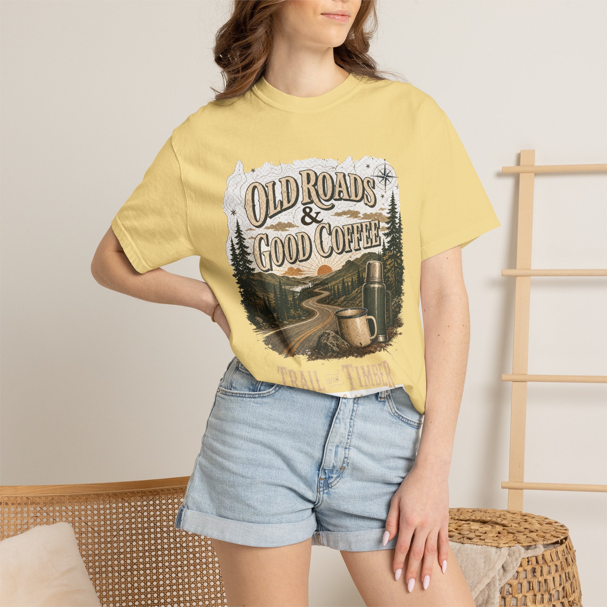 Old Roads & Good Coffee T-Shirt | Trail Timber Outfitters Road Trip Graphic