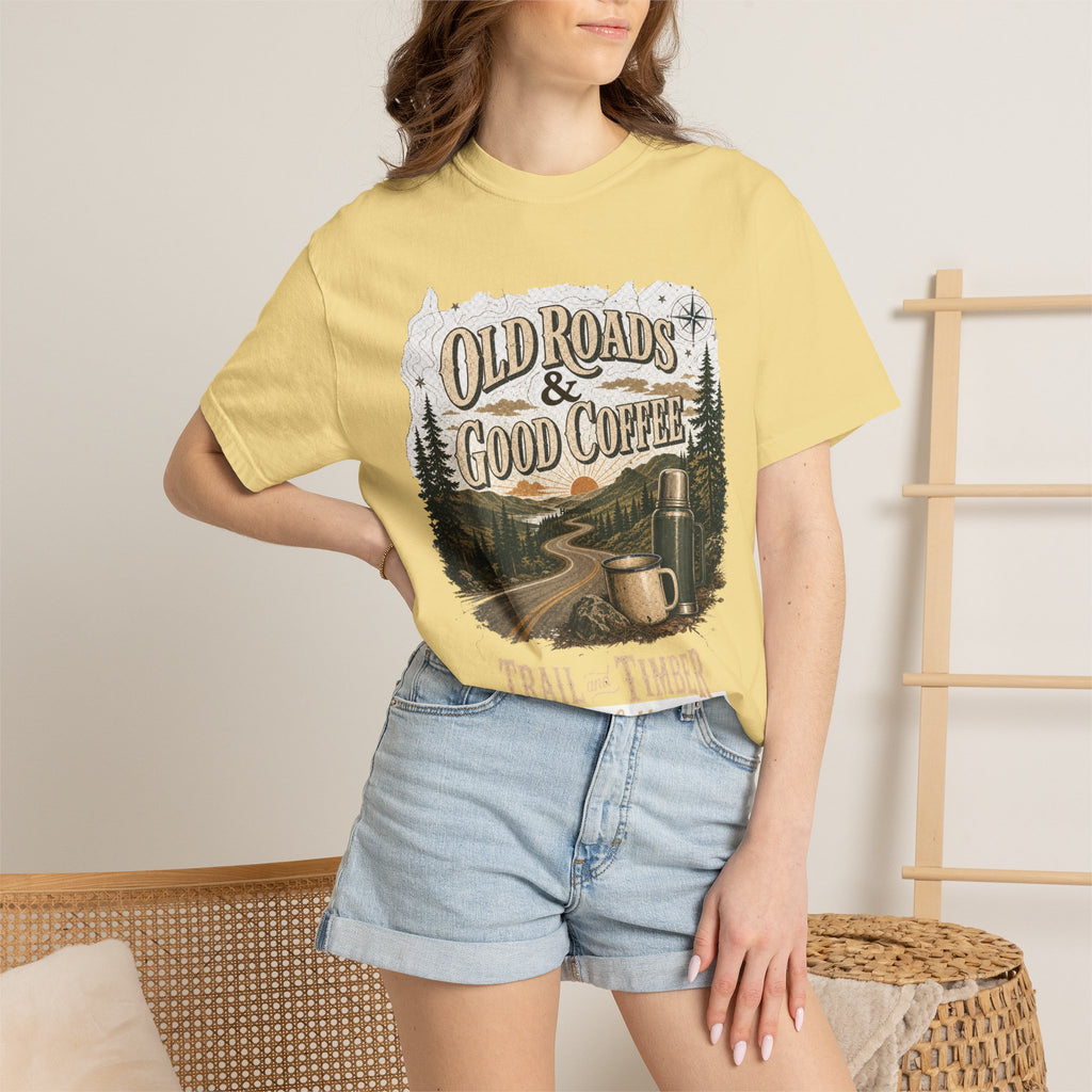 Old Roads & Good Coffee T-Shirt | Trail Timber Outfitters Road Trip Graphic