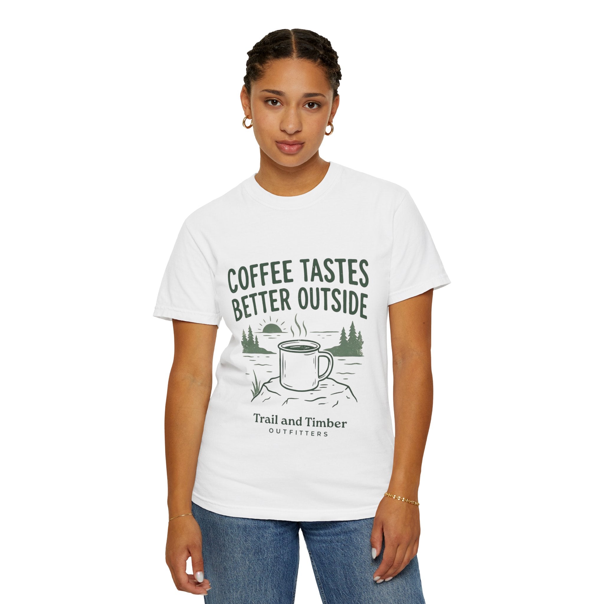 Coffee Tastes Better Outside T-Shirt — Outdoor Camping Mug Tee