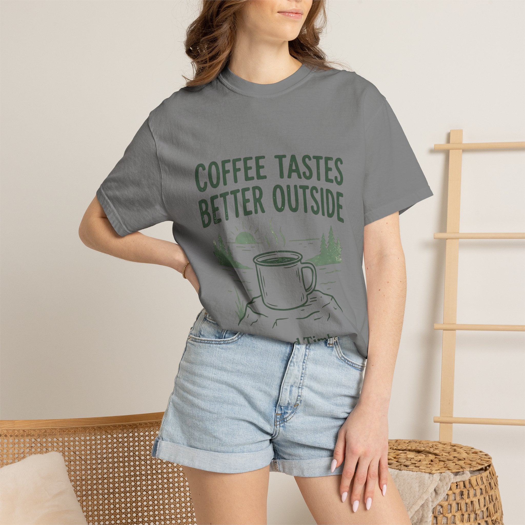 Coffee Tastes Better Outside T-Shirt — Outdoor Camping Mug Tee